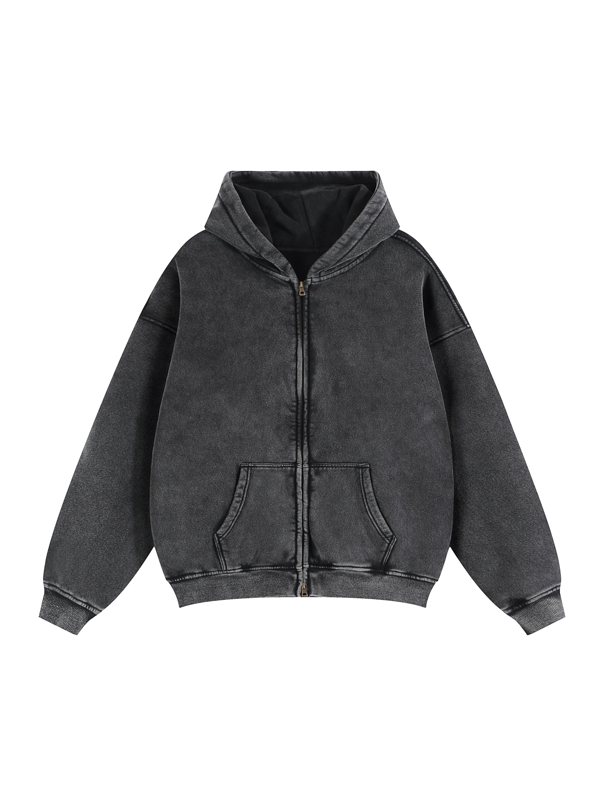 Snow Wash Zip-Through Boxy Fleece Hoodie