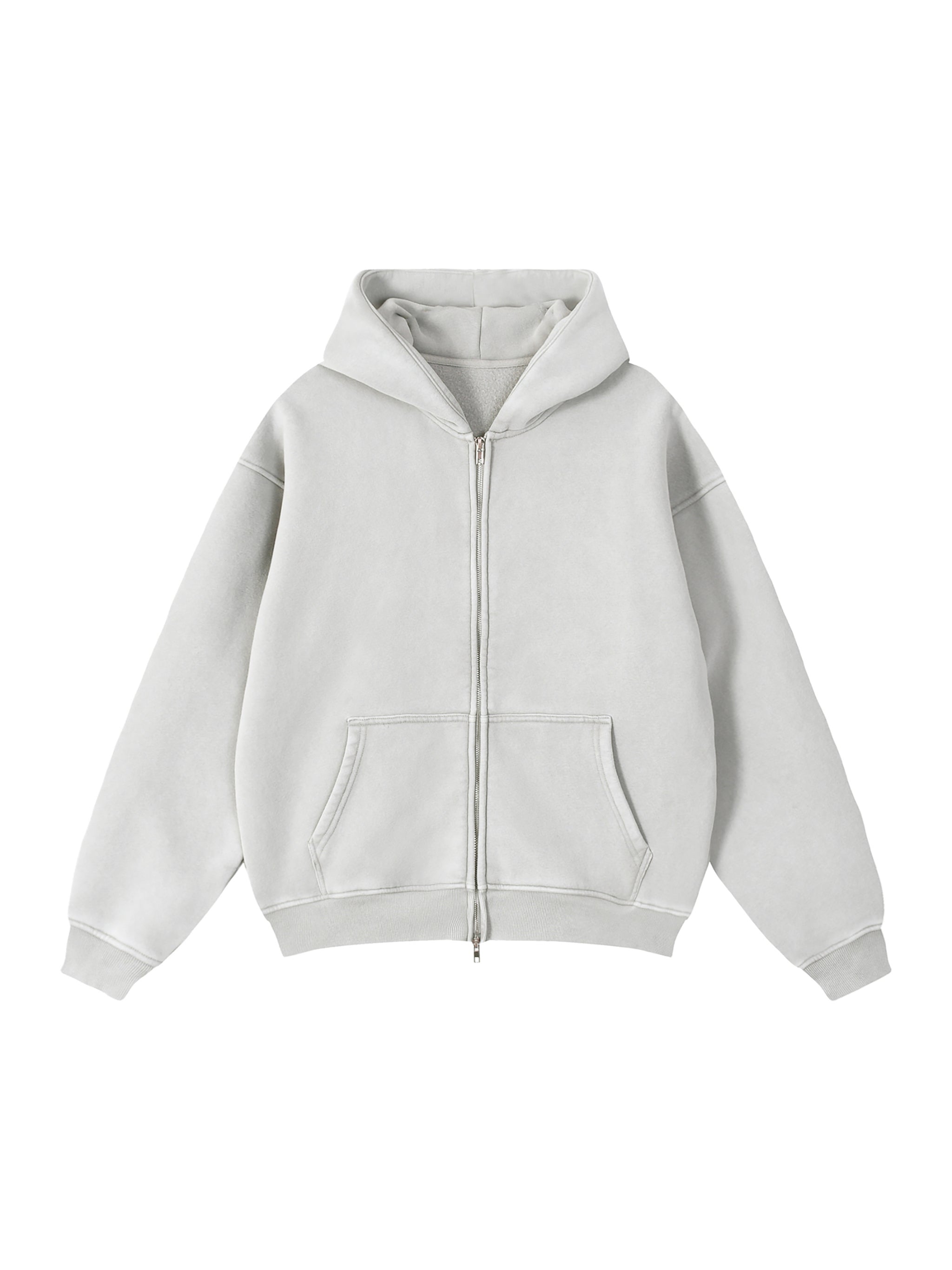 Snow Wash Zip-Through Boxy Fleece Hoodie