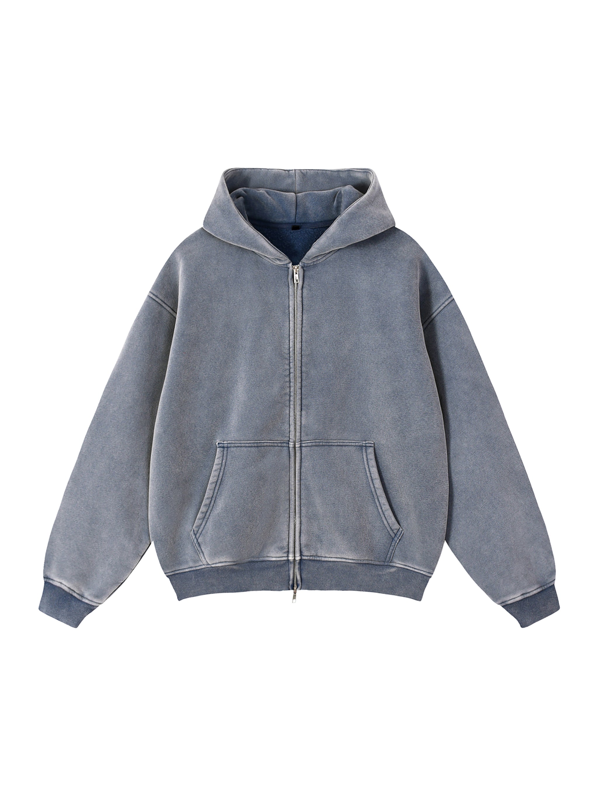 Snow Wash Zip-Through Boxy Fleece Hoodie