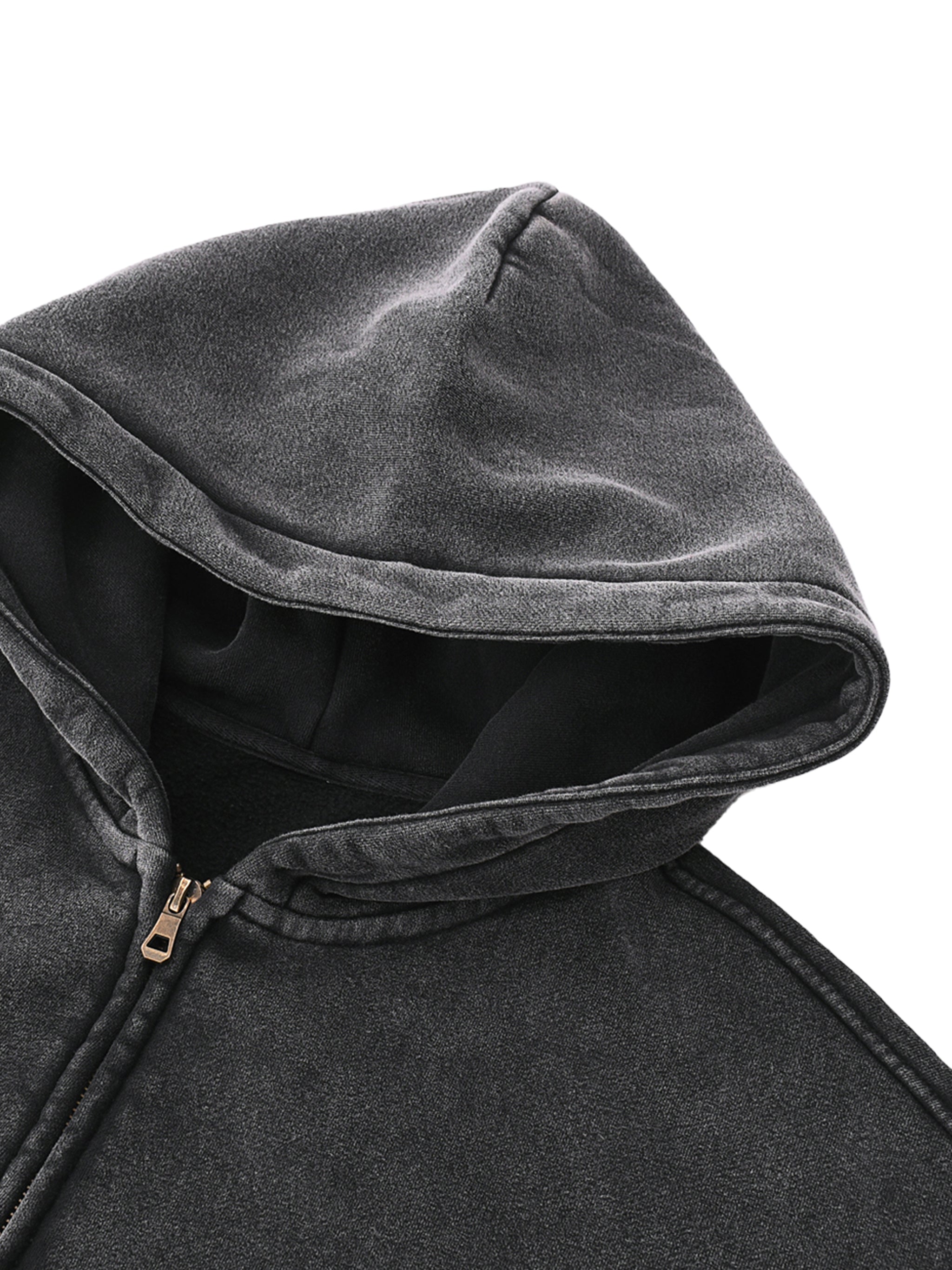 Snow Wash Zip-Through Boxy Fleece Hoodie