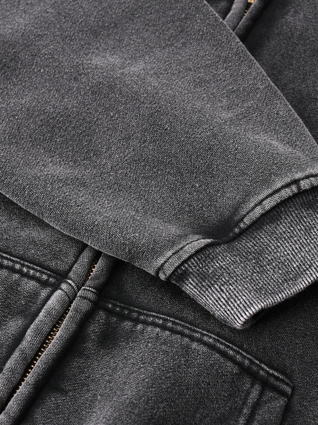 Snow Wash Zip-Through Boxy Fleece Hoodie